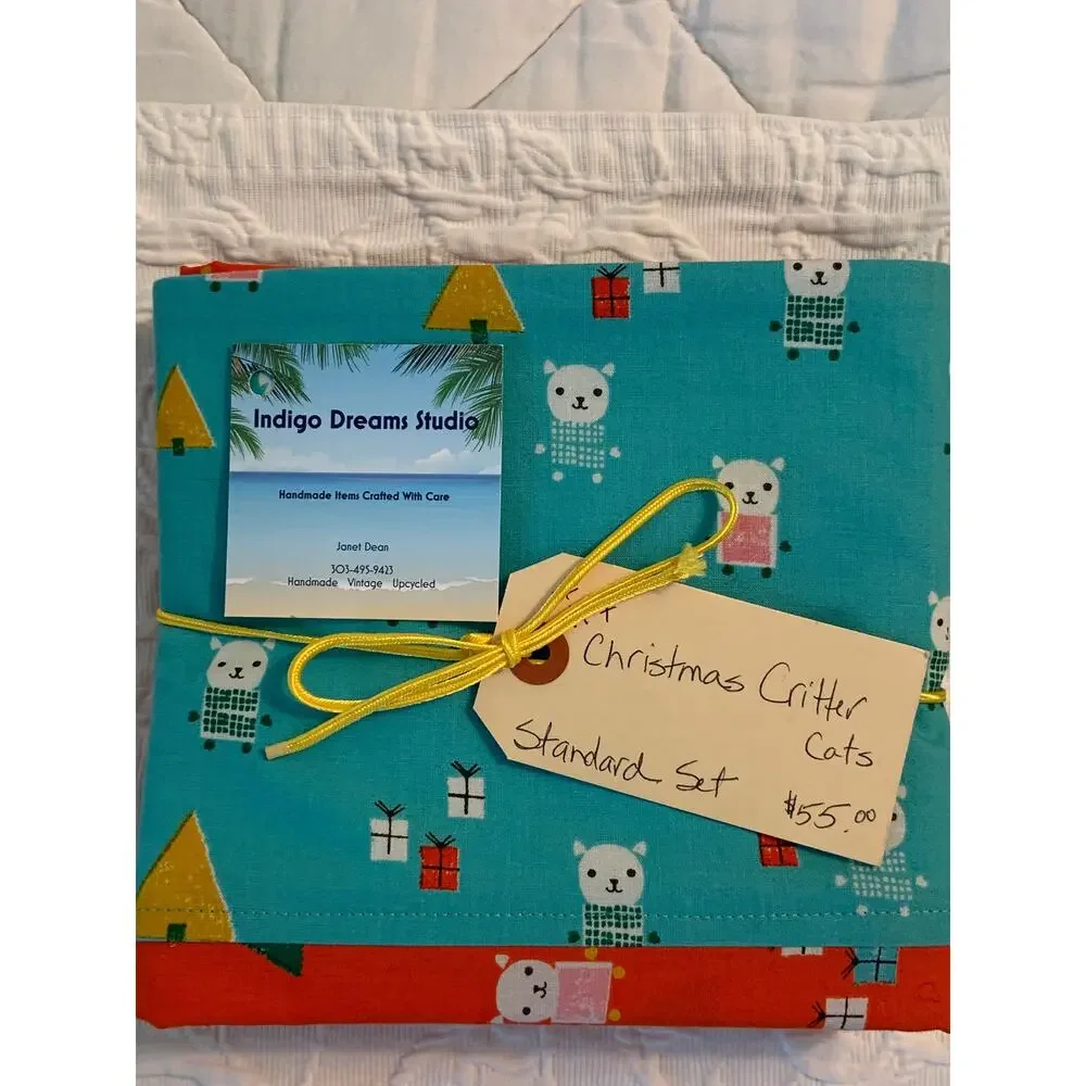 Handmade Christmas Cat Pillowcase Set: Ruby Star Society Quilting Cotton